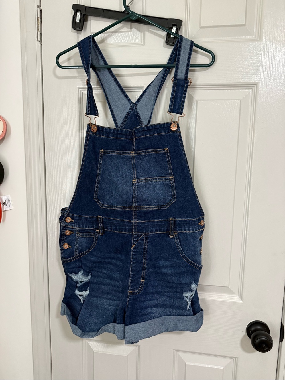Dark Wash Denim Short Overalls